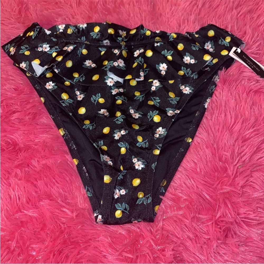 Victorias Secret Ruffled Cheeky Swim Bikini Bottom High Waist‎ Lemons Large